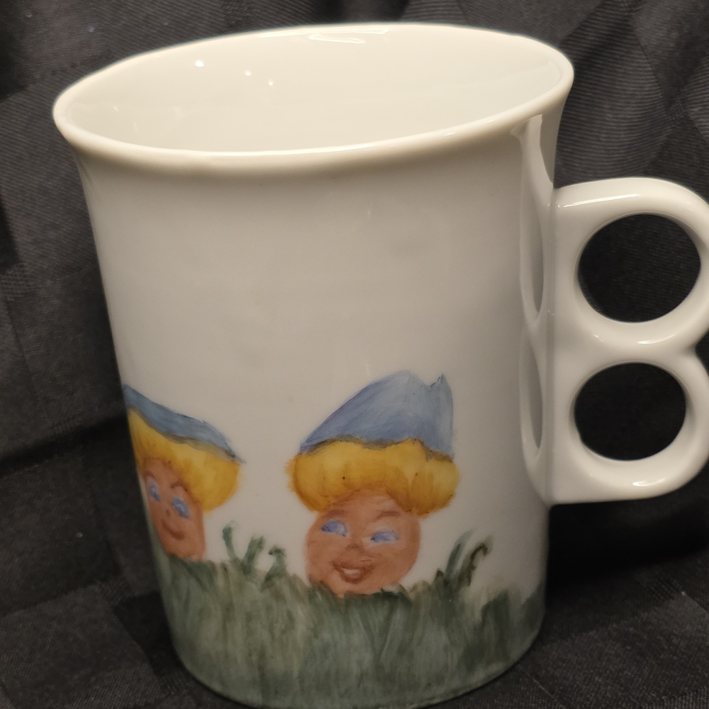 Vtg 1977 Unique Mushroom People Hand Painted 6oz Mug